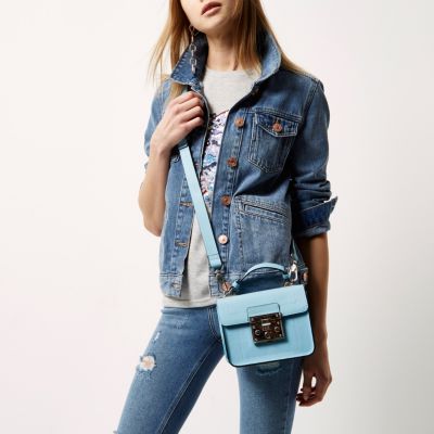 Blue lock front mini satchel cross body bag